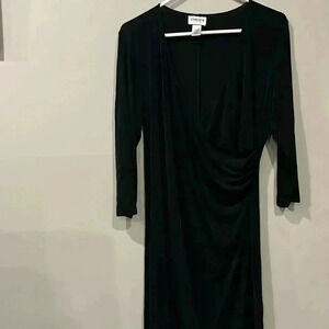[sz2/L]Chico Travelars Faux  Wrap Black 3/4 Sleeve dress